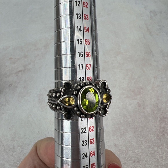 Green‎ Yellow Sterling Silver Ring Boho Vintage Bold Statement Size 9 Glass - Picture 10 of 11